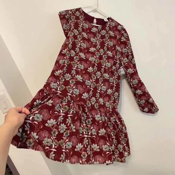 NEW NWT CASLON Floral Print Long Sleeve Drop Waist Mini Dress Burgundy Maroon S - Picture 11 of 15